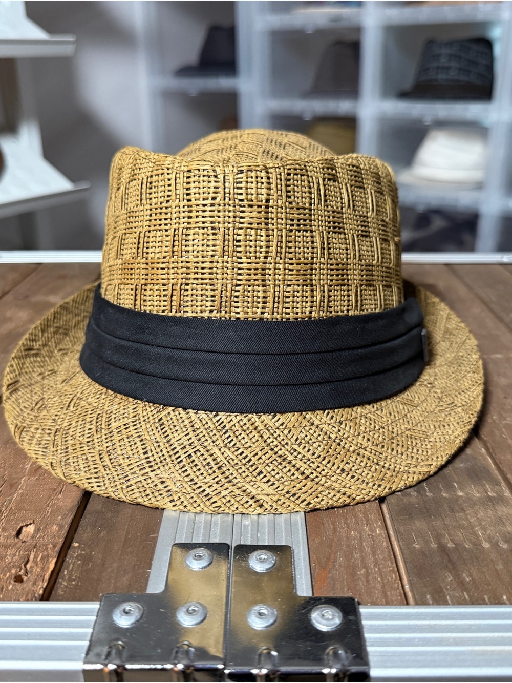 Blair Underwood BU Collection Woven Fedora Hat Tan Black Size 58